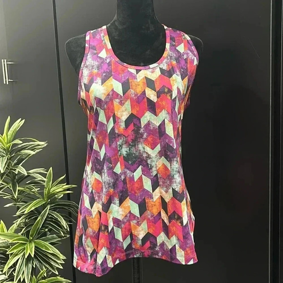 Lukka Athletic Racerback, geometric multicolor print,scoop neck,tank top - Picture 1 of 9